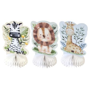 Centres de table en papier animaux de la savane - lion, zèbre et girafe | jourdefete.com