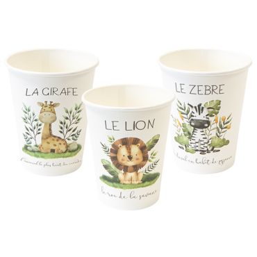 Gobelets en carton Animaux de la Savane pour fête d'anniversaire enfant | jourdefete.com