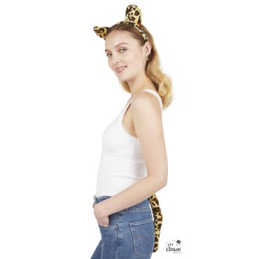 Set léopard 2 pièces avec serre-tête et queue | jourdefete.com