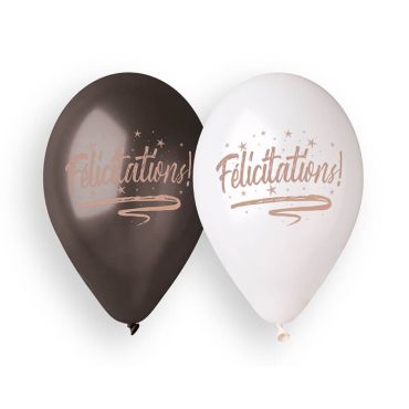 5 Ballons félicitations noirs et blancs | jourdefete.com