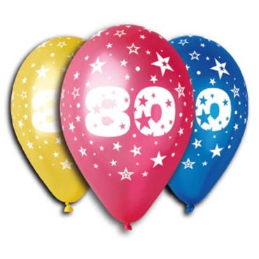 8 ballons multicolores de 25 cm nombre 80 | jourdefete.com