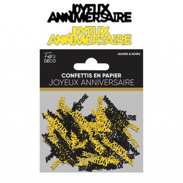 Confettis en papier noir et or avec inscription « Joyeux Anniversaire » | jourdefete.com