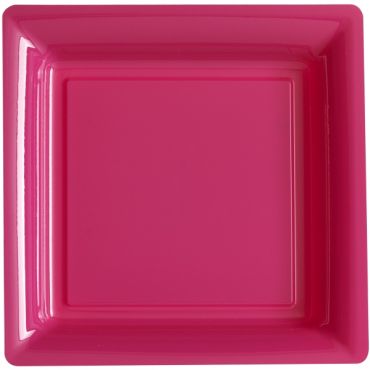 12 Assiettes Cocktail Carrée en Plastique - Fuchsia