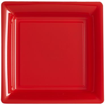 12 Assiettes Carrées en Plastique - Rouge