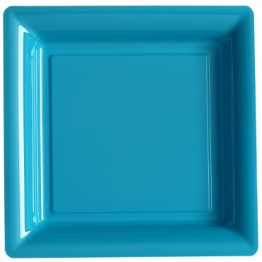 12 Assiettes Carrées en Plastique - Turquoise
