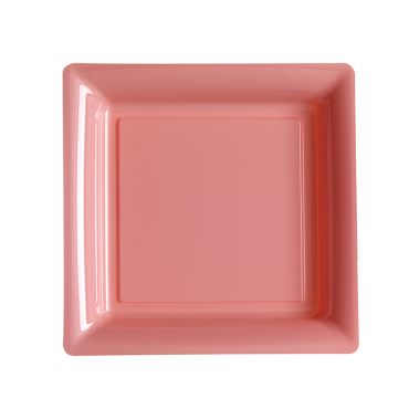 12 Assiettes Cocktail Carrées - Plastique Rose