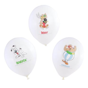 Ballons blancs en latex avec Astérix, Obélix et Idéfix imprimés | jourdefete.com