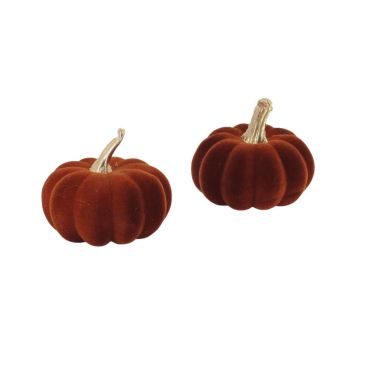 2 petites citrouilles en velours ambré avec tiges dorées pour déco automnale | jourdefete.com 2 petites citrouilles en velours ambré avec tiges dorées pour déco automnale | jourdefete.com