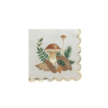 Serviettes cocktail 24x24 cm au motif champignon et feuillage doré pour apéritif automnal | jourdefete.com Serviettes cocktail 24x24 cm au motif champignon et feuillage doré pour apéritif automnal | jourdefete.com