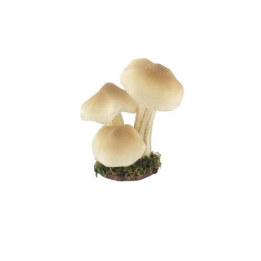 Champignons décoratifs crème sur socle mousse pour ambiance automne | jourdefete.com