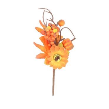 Branche décorative automne orange avec fleur, feuilles et citrouille | jourdefete.com
