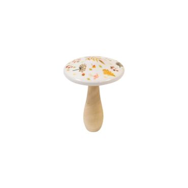 Déco automnale champignon bois et porcelaine motifs feuilles | jourdefete.com