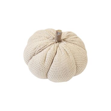 Grande citrouille décorative en maille tricotée beige très grand modèle pour ambiance d'automne | jourdefete.com