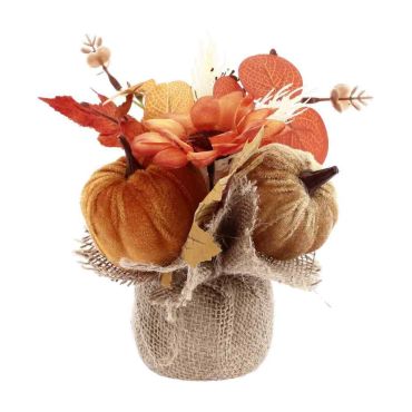 Composition d'automne cottage avec citrouilles en velours dégradé orange 6.5 x 17cm | jourdefete.com
