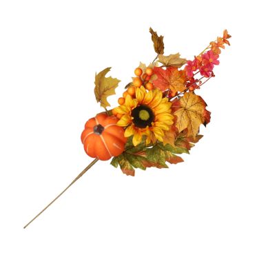 Pic décoratif automnal avec citrouille orange tournesol et baies 60 cm | jourdefete.com