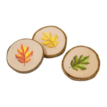 Un lot de 3 rondins en bois avec des feuilles automnales pour votre décoration d'intérieur | jourdefete.com