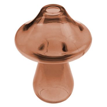 Petit vase en verre teinté marron en forme de champignon des bois pour décoration de table d'automne 10x14cm | jourdefete.com