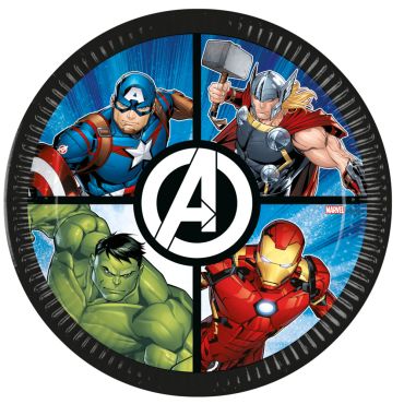 Assiettes Avengers en carton 23 cm avec Captain America, Thor, Iron Man et Hulk | jourdefete.com