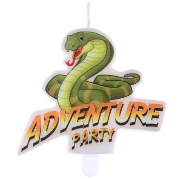 Bougie d’anniversaire Aventure Party avec serpent et mention "Aventure Party" | jourdefete.com