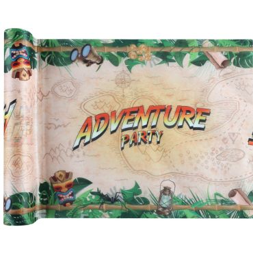 Chemin de table Aventure Party avec carte au trésor et feuillage tropical | jourdefete.com