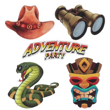 Décorations à parsemer Aventure Party avec chapeau, serpent et masque tribal | jourdefete.com