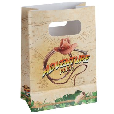Sachets en papier Adventure Party avec carte aux trésors et chapeau d’explorateur | jourdefete.com
