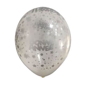 Sachet de 6 Ballons de Baudruche Transparents "Bonne Année" - Argent