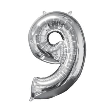 Ballon à Hélium - Chiffre "9" 66 cm - Argent