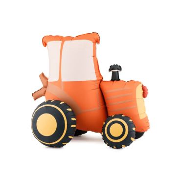 Ballon en aluminium en forme de gros tracteur agricole orange avec des roues noires et jaunes | jourdefete.com