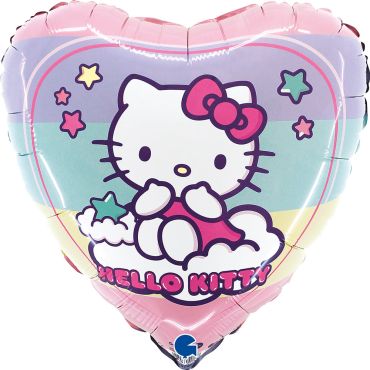 Ballon cœur Hello Kitty rainbow 18 pouces avec décoration pastel et étoiles | jourdefete.com