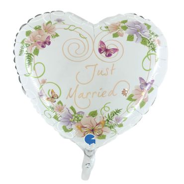 ballon aluminium cœur fleuri just married de 53 cm | jourdefete.com