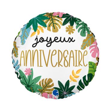 Ballon rond tropical "Joyeux Anniversaire" pour fête estivale | jourdefete.com