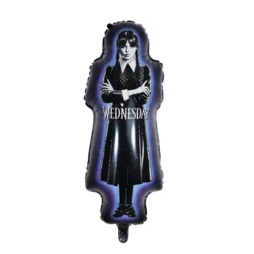 Un gigantesque ballon en aluminium représentant Mercredi Addams pour un anniversaire ou Halloween | jourdefete.com