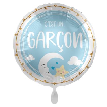Ballon rond bleu « C’est un garçon » 43 cm pour baby showers | jourdefete.com