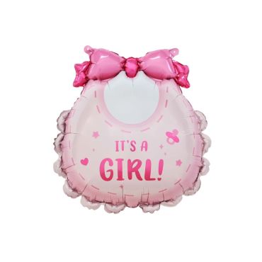 Ballon rose "It’s a Girl !" en forme de bavoir pour baby shower fille | jourdefete.com
