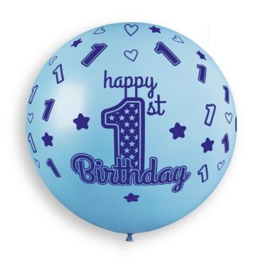 Ballon Anniversaire 1st Birthday bleu XXL pour premier anniversaire | jourdefete.com
