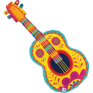 Ballon guitare mexicaine jaune et colorée pour décoration de fête musicale | jourdefete.com