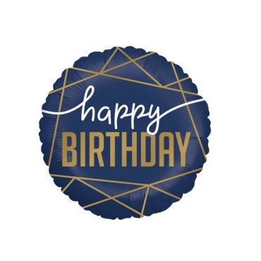 Ballon Aluminium Happy Birthday - Bleu Marine et Or - 46 cm