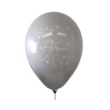 10 Ballons Vive les Mariés Couleur Gris