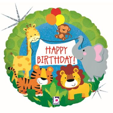 ballon aluminium holographique rond animaux de 46 cm | jourdefete.com