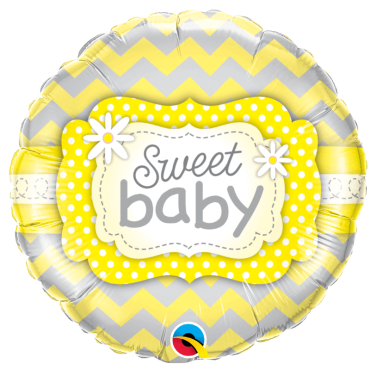Ballon Métallique Hélium Rond - Sweet Baby - Jaune et Gris