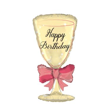 ballon aluminium flûte à champagne happy birthday 91 cm