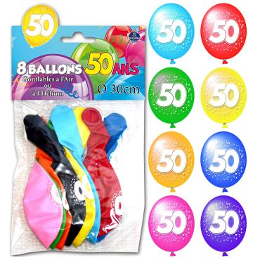 8 Ballons 50 ans Multicolore 