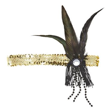 Bandeau à Sequins Or - Plumes Noires