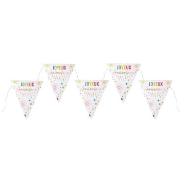 Banderole Joyeux Anniversaire 3 m avec fanions blancs et motifs festifs | jourdefete.com