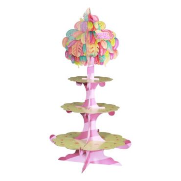 Présentoir à gâteaux 3 niveaux Bangoberry avec décor jungle pastel | jourdefete.com