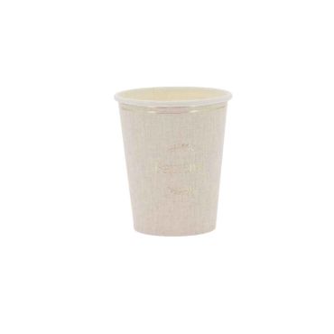 Gobelets carton baptême effet lin et or 255 ml | jourdefete.com