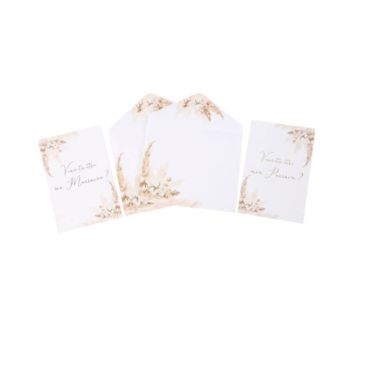2 Cartes et enveloppes Marraine et Parrain - Collection Pampas, Fleurs de Coton et Or