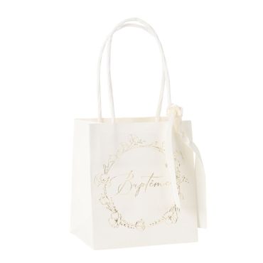 De petits sacs avec écrit "Baptême" en doré pour le baptême de votre enfant | jourdefete.com