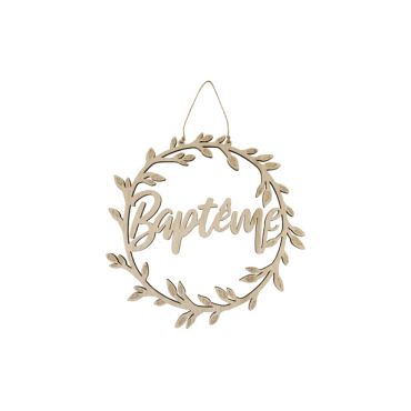 Suspension ronde en bois "Baptême" pour décoration | jourdefete.com